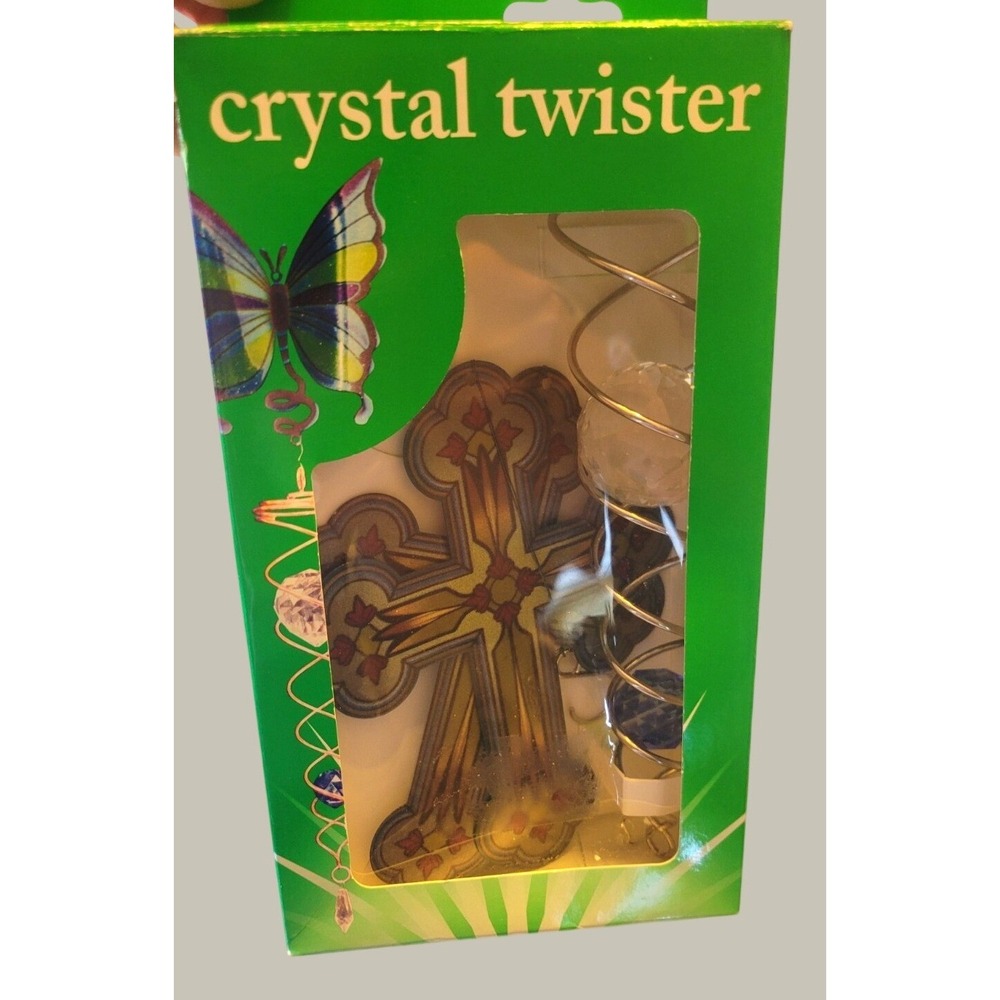 Crystal Twister Cross Crucifix Suncatcher Spiral Wind Spinner Garden Decor 20"